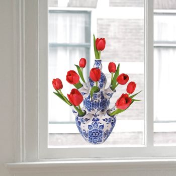 Delftsblauwe tulpenvaas (Raamsticker) geplakt op raam