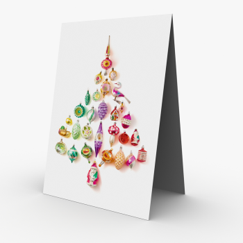 dubbele kerstkaart met afbeelding van kerstboom van kerstballen