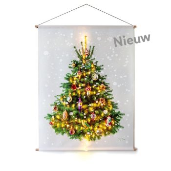 Kerstboomposter waar de kerstballen al op gedrukt zijn.