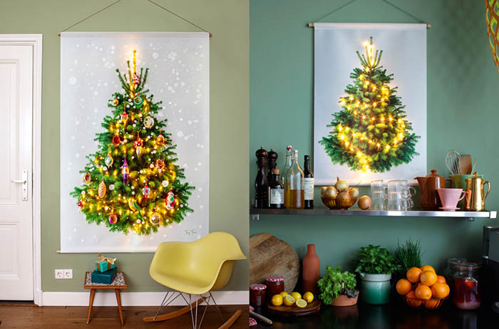 Duurzame kerstversiering kantoor bedrijfsruimte Kerstversiering in kantoor (links) en kerstversiering in de keuken (rechts)